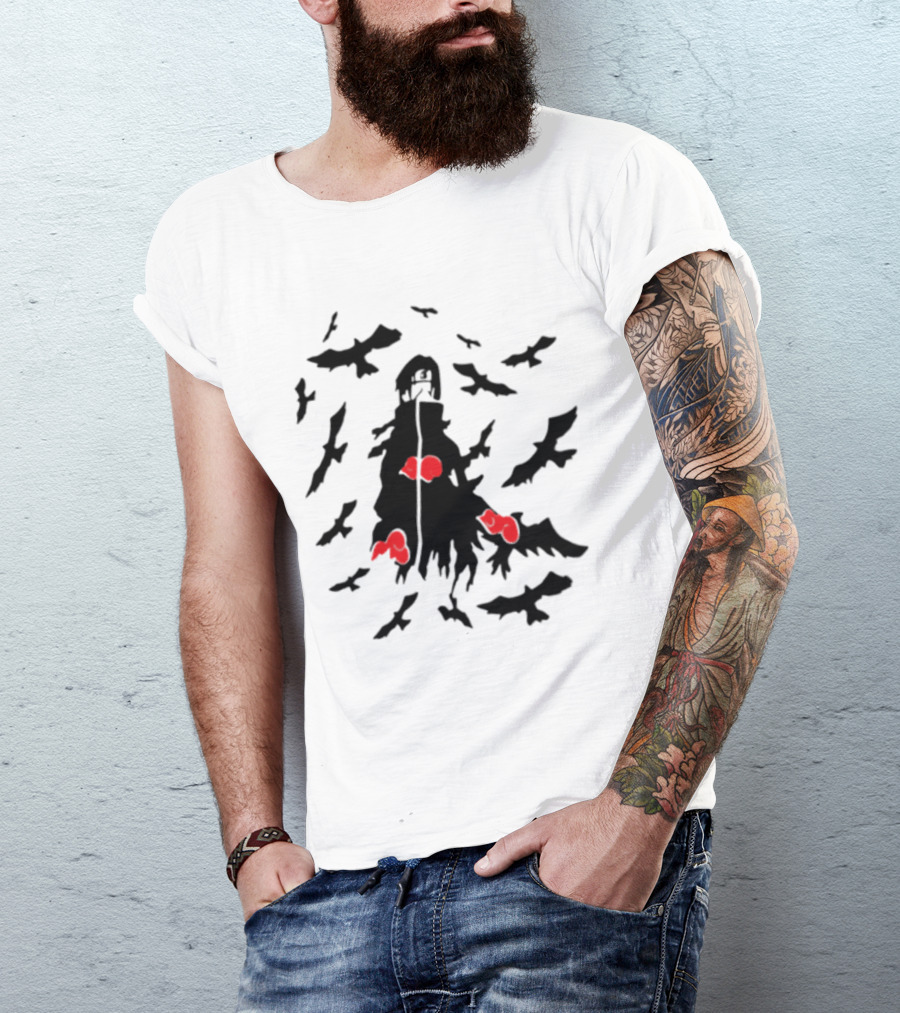 Itachi Uchiha Akatsuki Cloak And Crows With Red Clouds T-Shirt