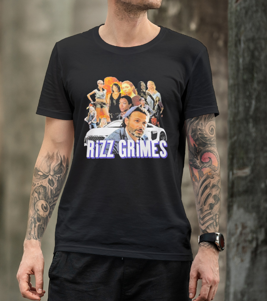 Rizz Grimes Walking Dead Car Iconic Character Collage T-Shirt