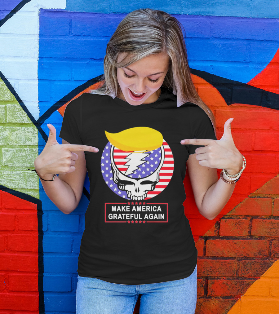 Make America Grateful Again Skull With Lightning Bolt And Flag T-Shirt