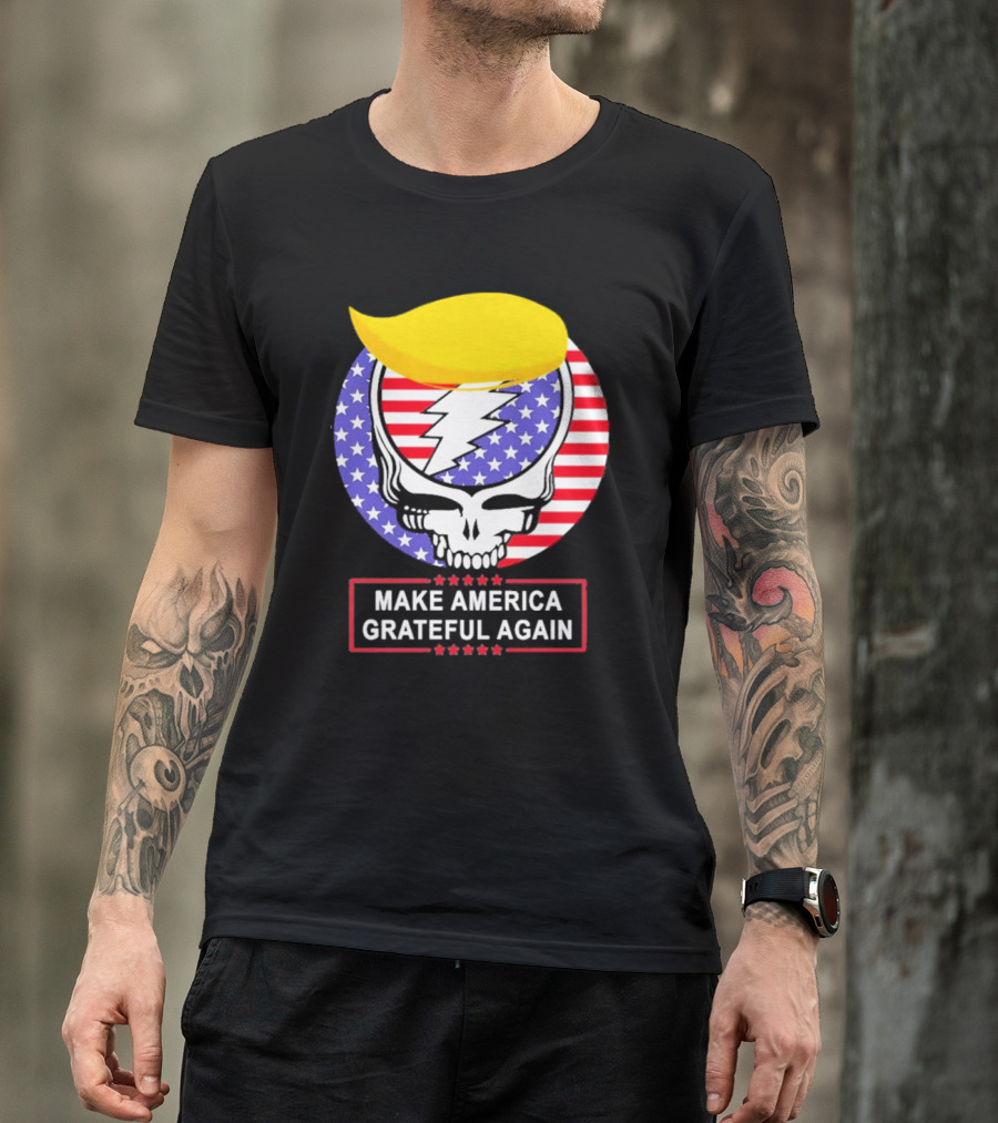 Make America Grateful Again Skull With Lightning Bolt And Flag T-Shirt