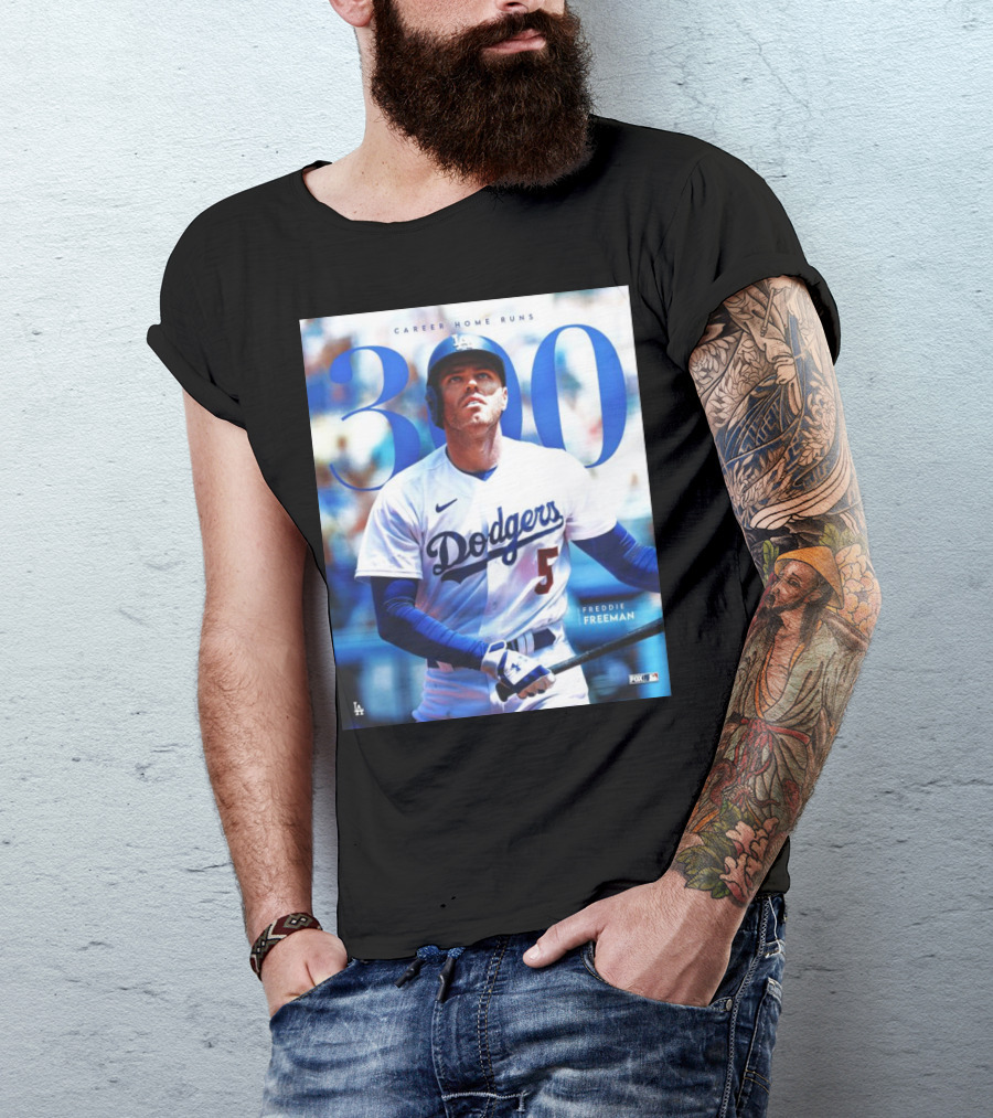 Dodgers Freddie Freeman 300 Career Home Runs Achievement Image With MLB T-Shirt
