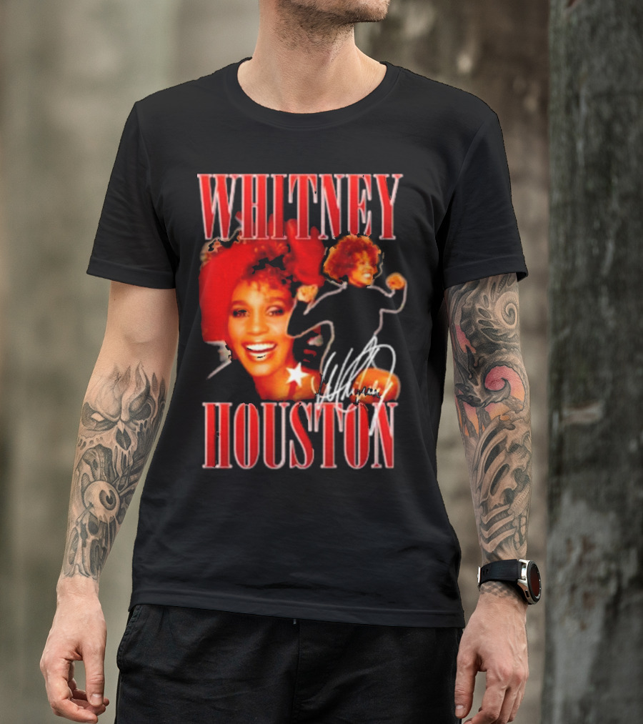 WHITNEY HOUSTON Signature Red Portrait With Joyful Expression T-Shirt