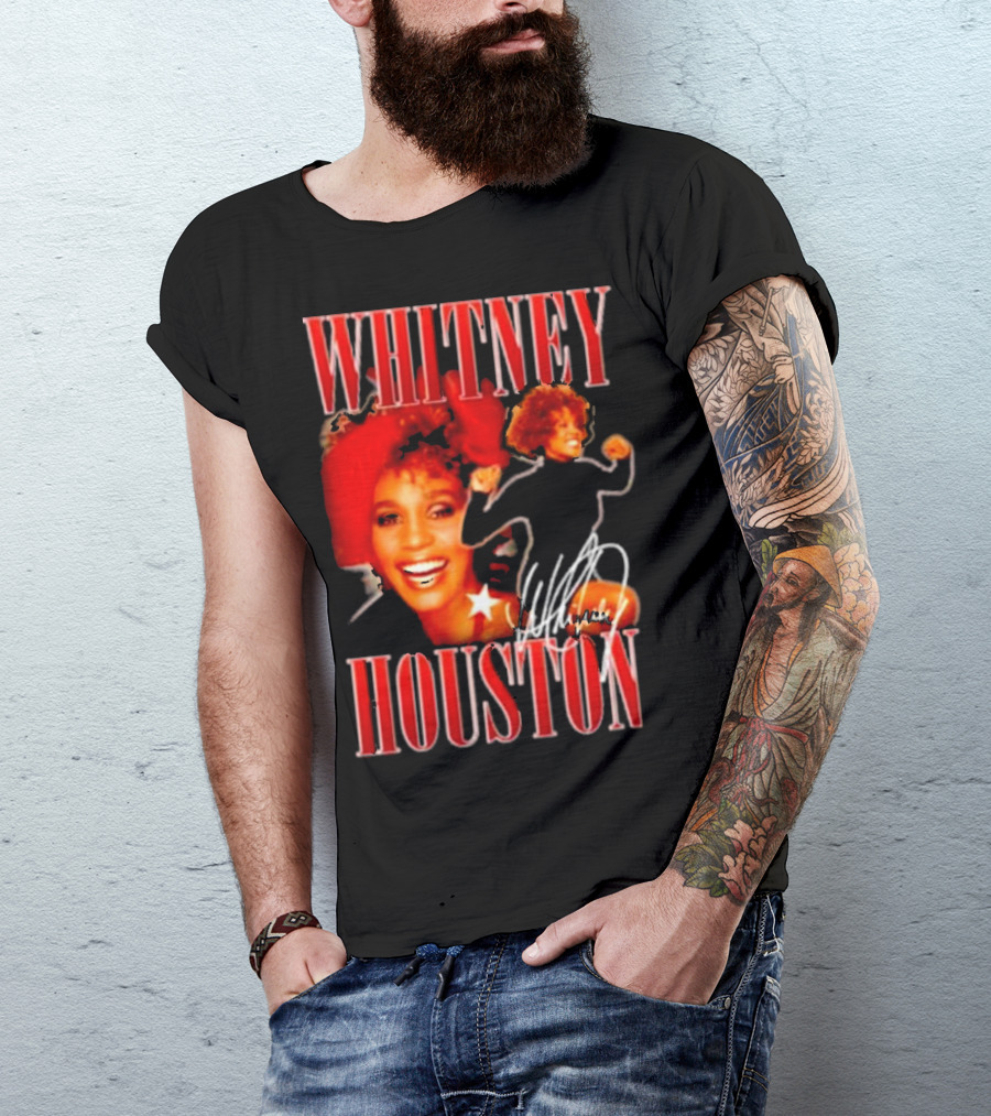 WHITNEY HOUSTON Signature Red Portrait With Joyful Expression T-Shirt