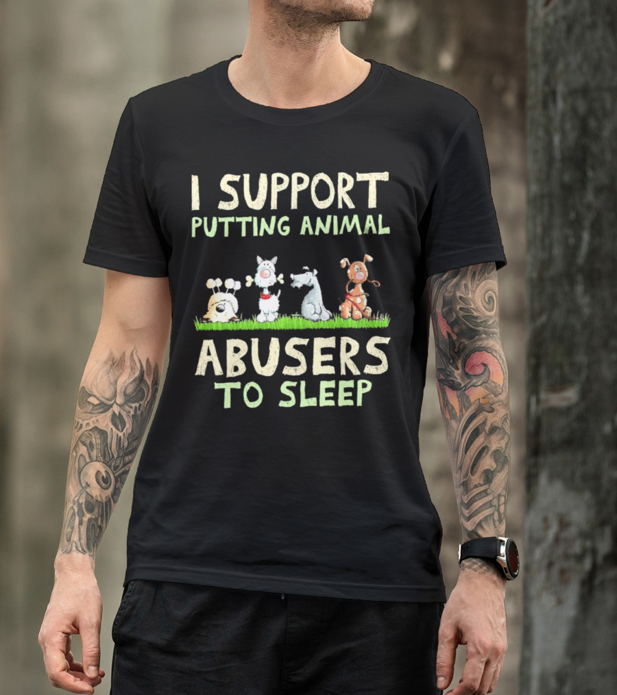 I Support Putting Animal Abusers To Sleep Cute Cartoon Dogs On Grass T-Shirt