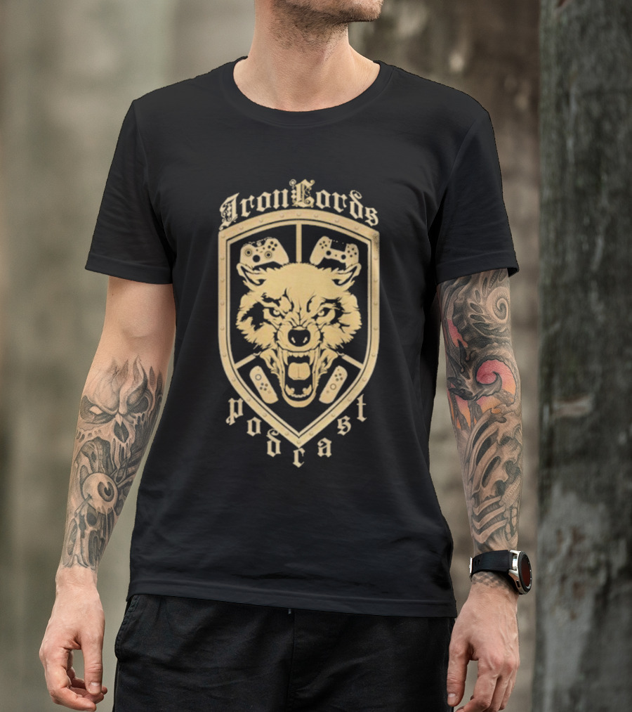Iron Lords Podcast Wolf Emblem Gaming Controllers Crest T-Shirt