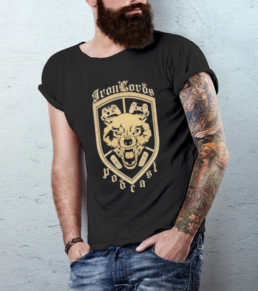 Iron Lords Podcast Wolf Emblem Gaming Controllers Crest T-Shirt