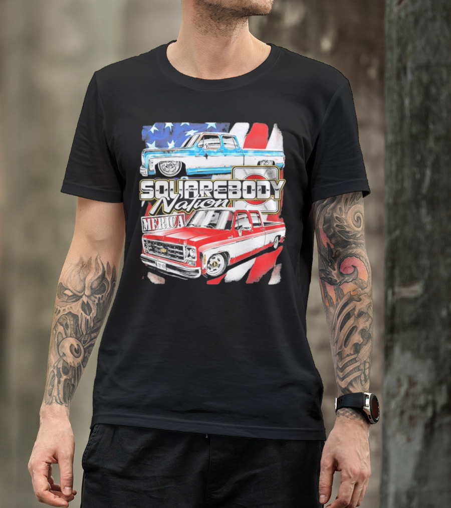 Squarebody Nation Merica American Flag Pickup Trucks T-Shirt