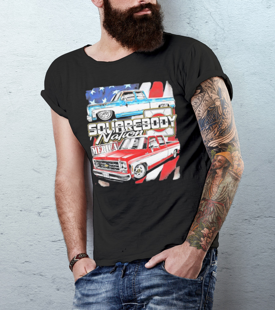 Squarebody Nation Merica American Flag Pickup Trucks T-Shirt