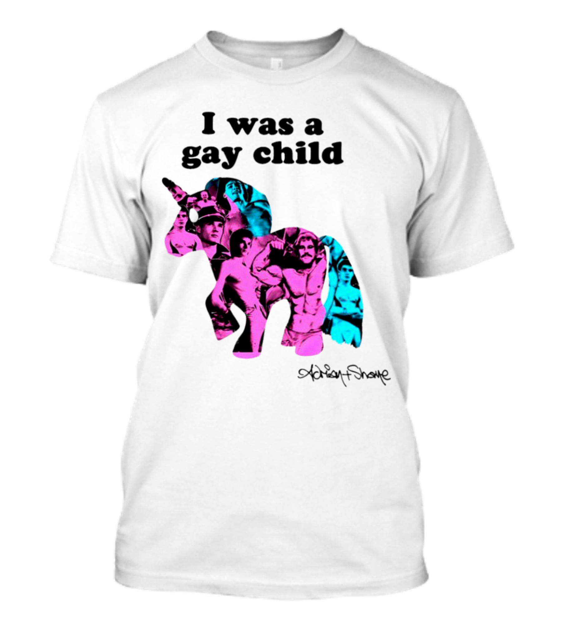 Adrian Shane I Was A Gay Child Unicorn Collage T-Shirt