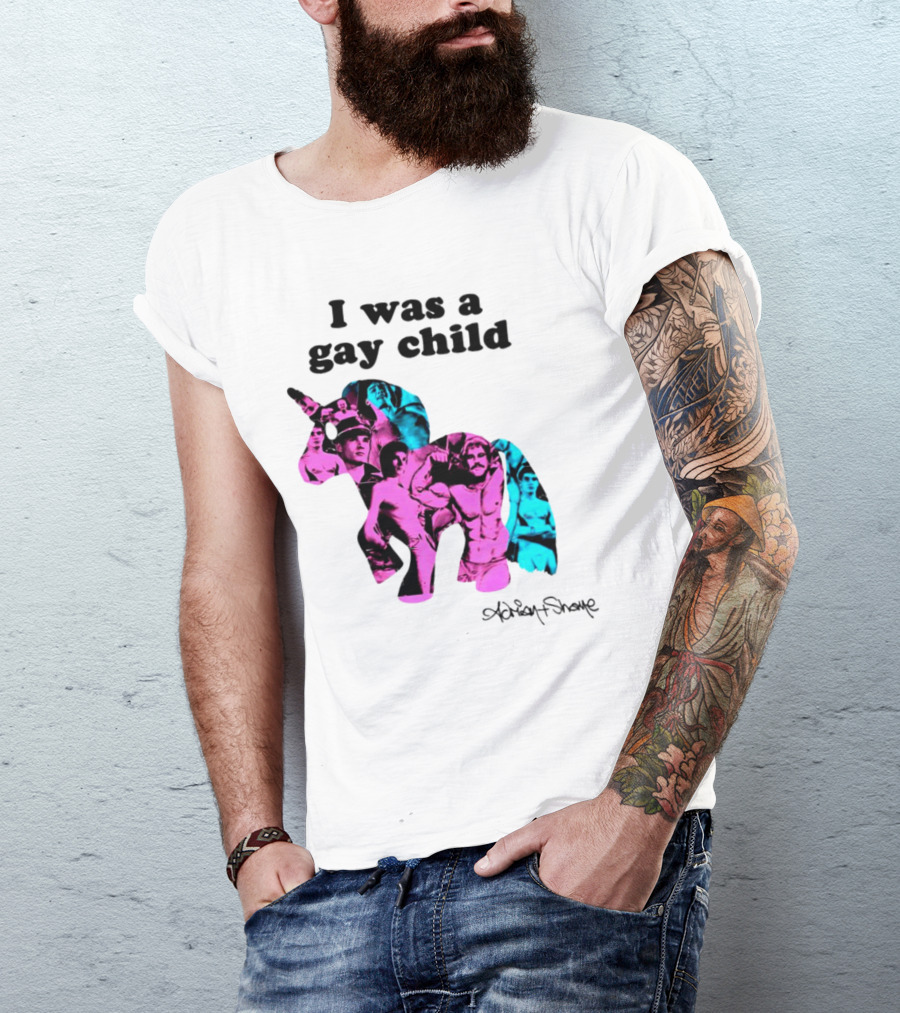 Adrian Shane I Was A Gay Child Unicorn Collage T-Shirt