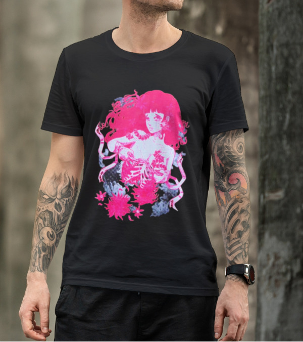 Centipede Girl Rib Cage Pink Floral T-Shirt