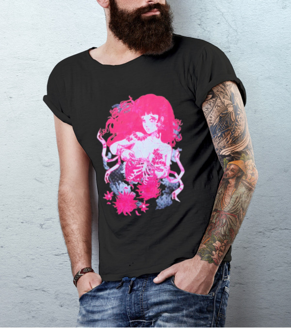 Centipede Girl Rib Cage Pink Floral T-Shirt