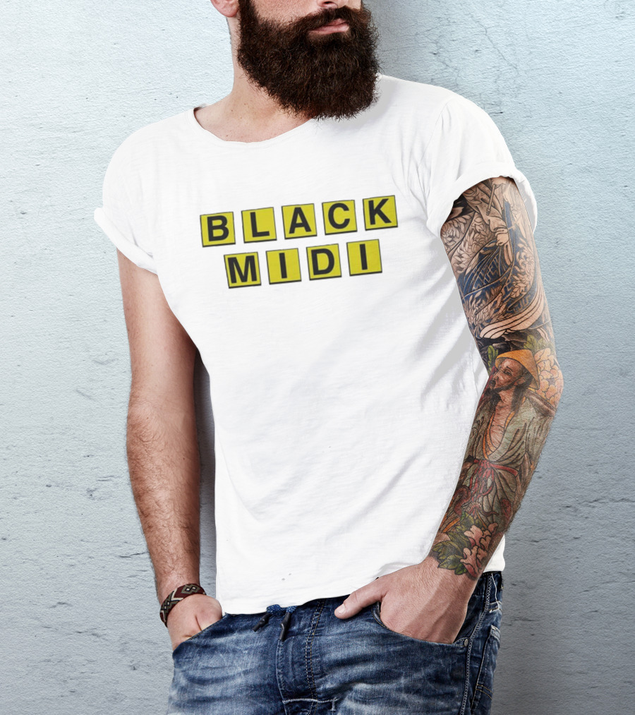 Black Midi Waffle House Black Yellow Block Letters T-Shirt