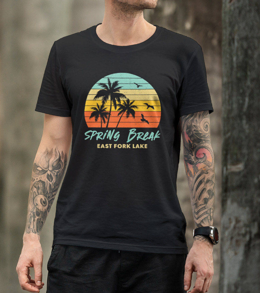 Spring Break East Fork Lake Sunset Palm Trees And Birds T-Shirt