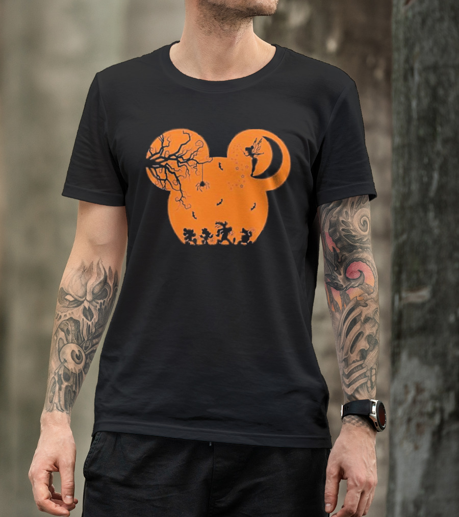 Disney Halloween Not So Scary Party Mickey Silhouette With Tinkerbell And Characters T-Shirt