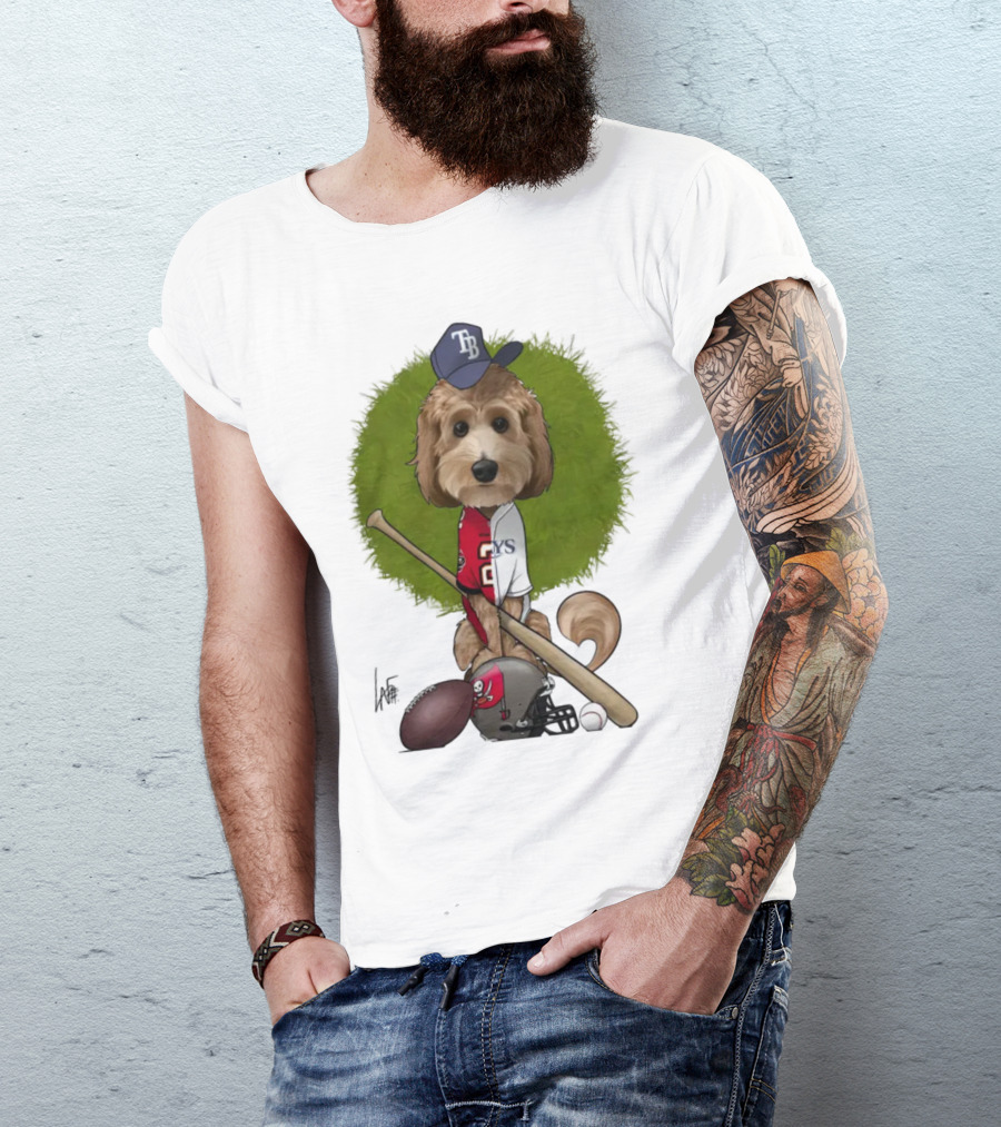 6217 Mcglumphy Tampa Bay Rays Buccaneers Canine Caricature With Sports Equipment T-Shirt