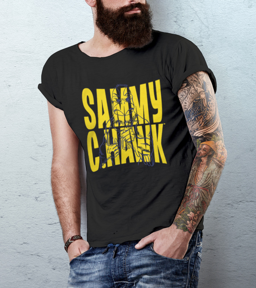 UNC Wilmington Seahawks Sammy C. Hawk Bold Yellow Text With Mascot Outline T-Shirt