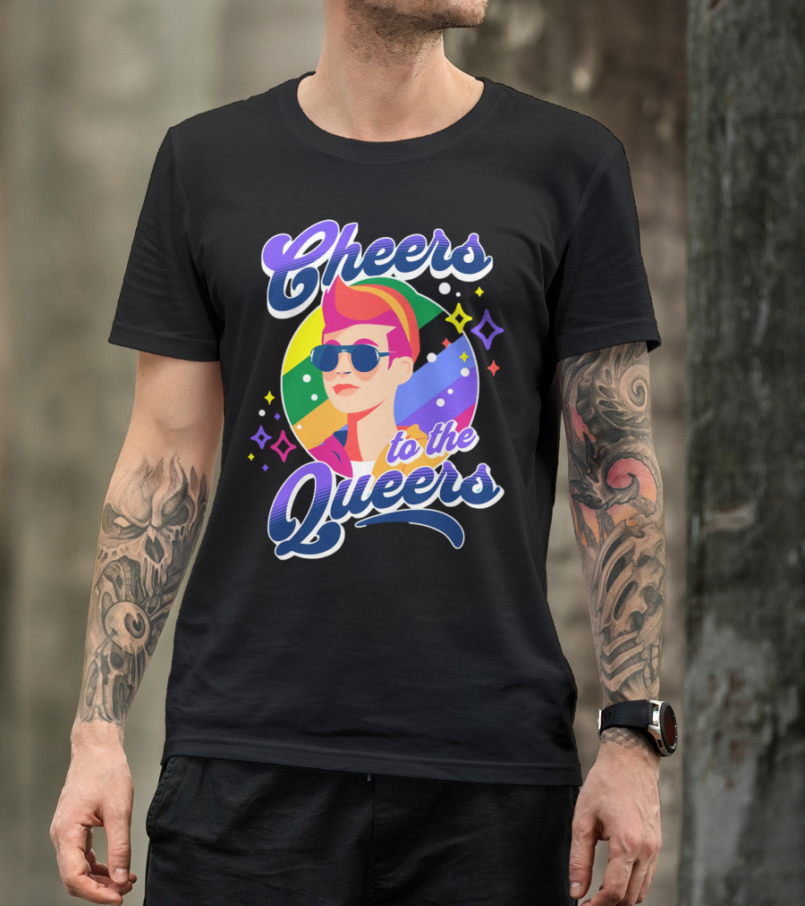 Cheers To The Queers Pride Rainbow Sunglasses Retro 80s T-Shirt