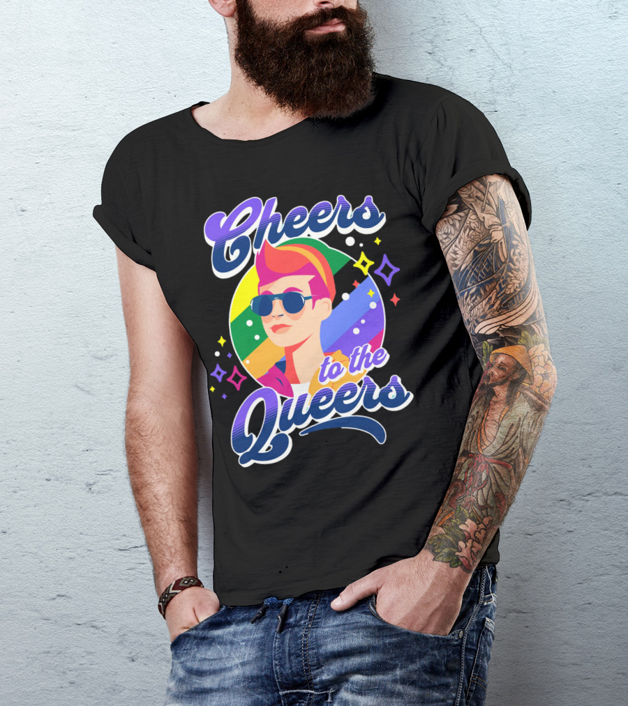 Cheers To The Queers Pride Rainbow Sunglasses Retro 80s T-Shirt