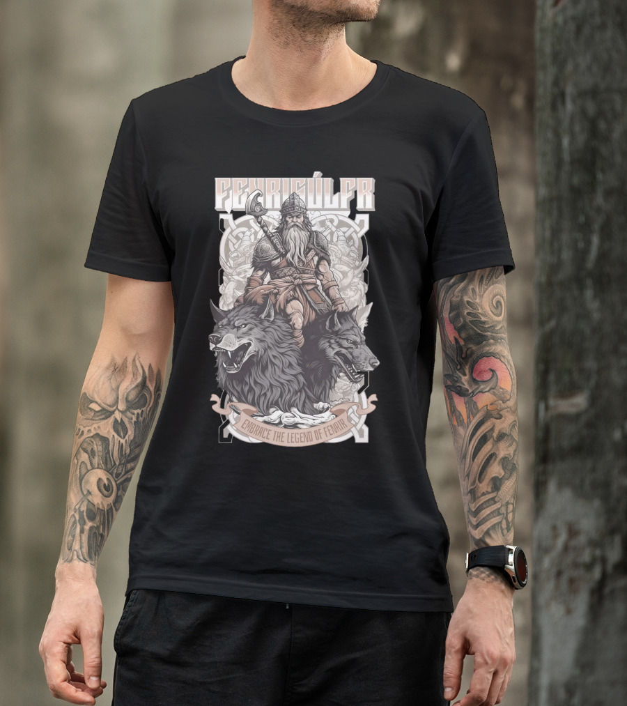 Fenrisúlfr Embrace The Legend Of Fenrir Viking Warrior With Wolves T-Shirt
