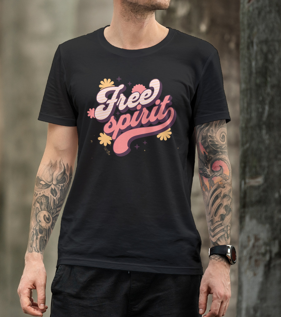 Free Spirit Retro Pink And Yellow Flowers T-Shirt