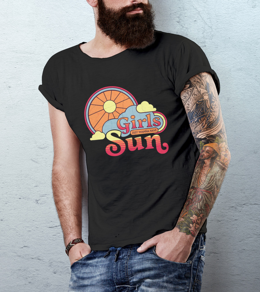 Girls Just Wanna Have Sun Retro Sunshine And Clouds T-Shirt