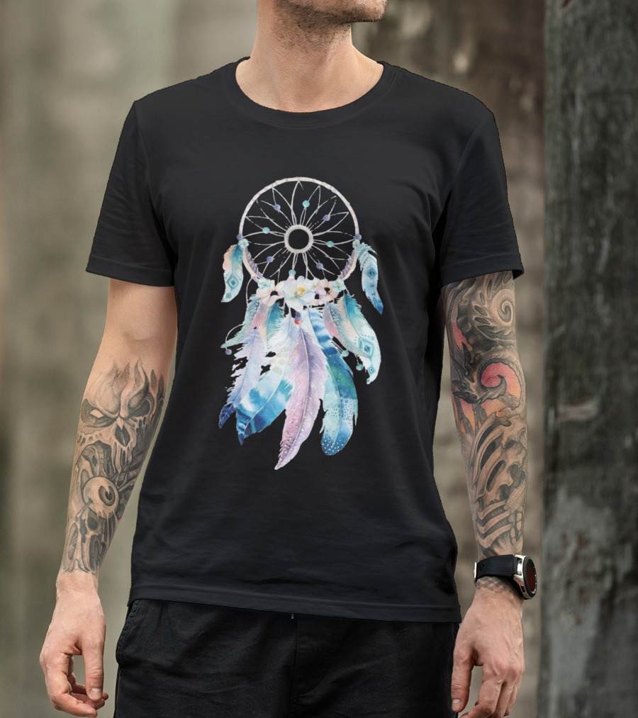 Harajuku Women Feather Dreamcatcher Flower Printed T-Shirt