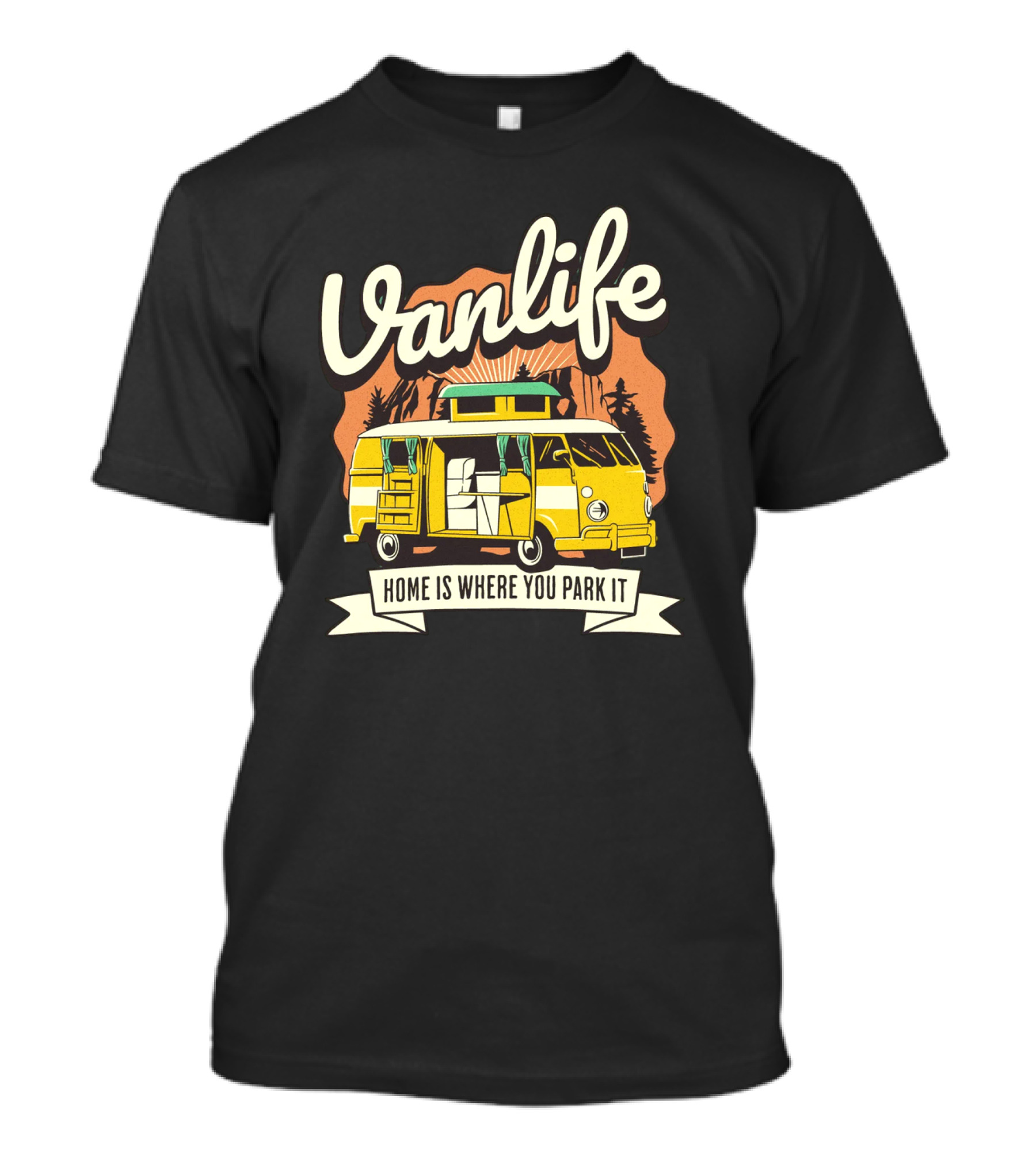 Vanlife Home Is Where You Park It Vintage Camper Scene T-Shirt