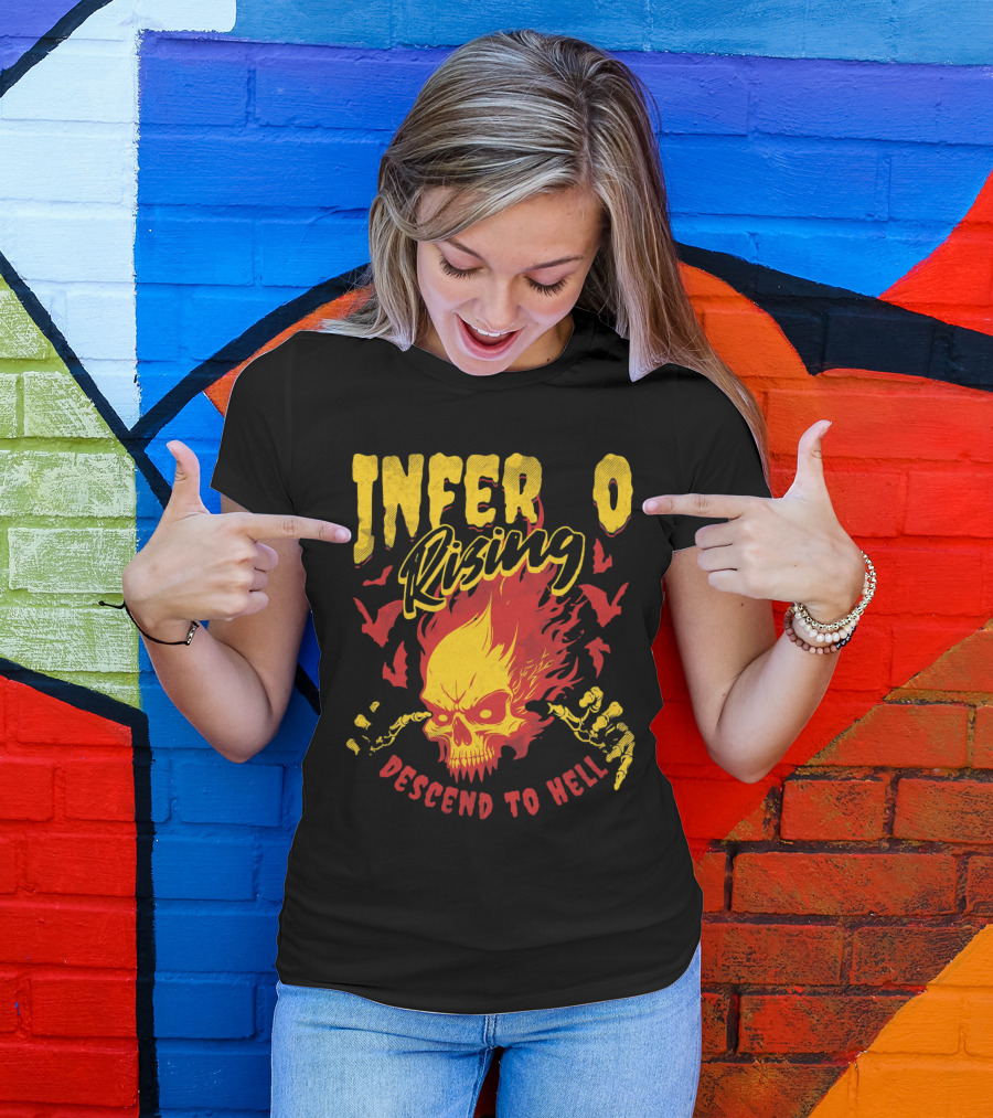 Inferno Rising Descend To Hell Fiery Skull T-Shirt