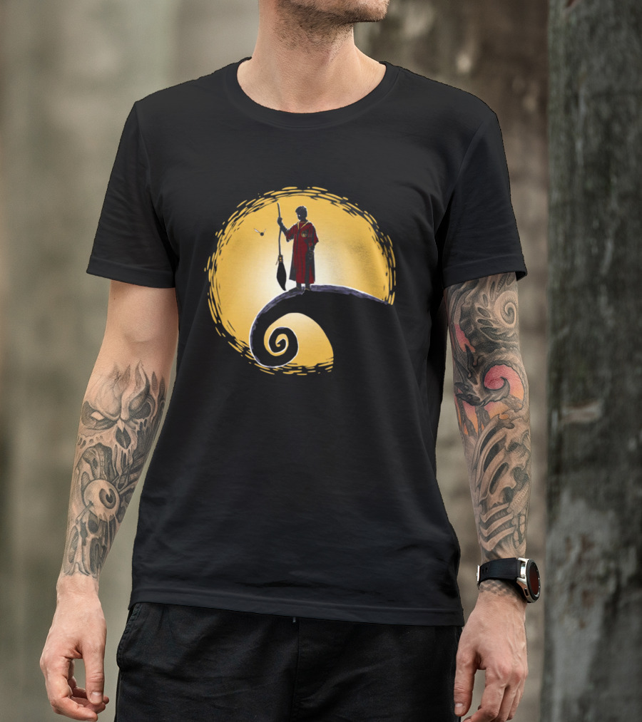 Quidditch Before Christmas Wizards Moon Scene T-Shirt