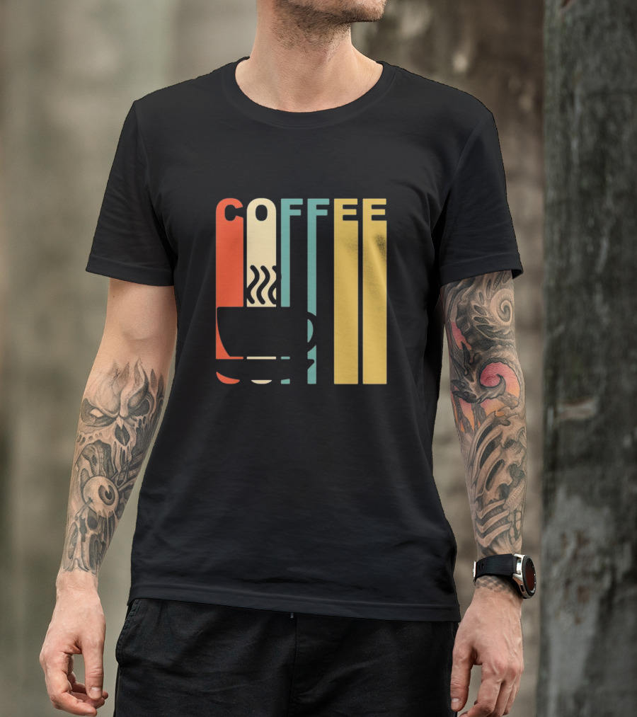 Vintage Coffee Cup Retro Stripes COFFEE Text T-Shirt