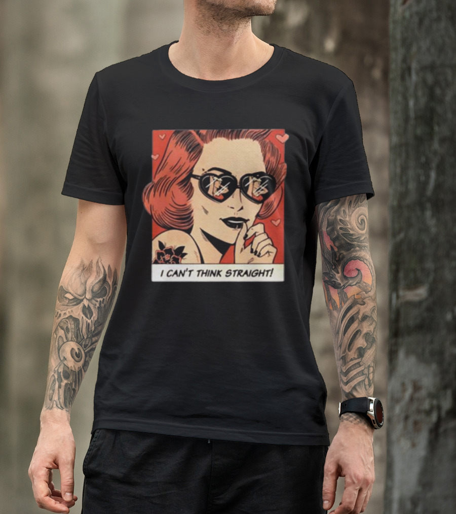 I Can't Think Straight Retro Comic Style Red Hearts Sunglasses Woman T-Shirt