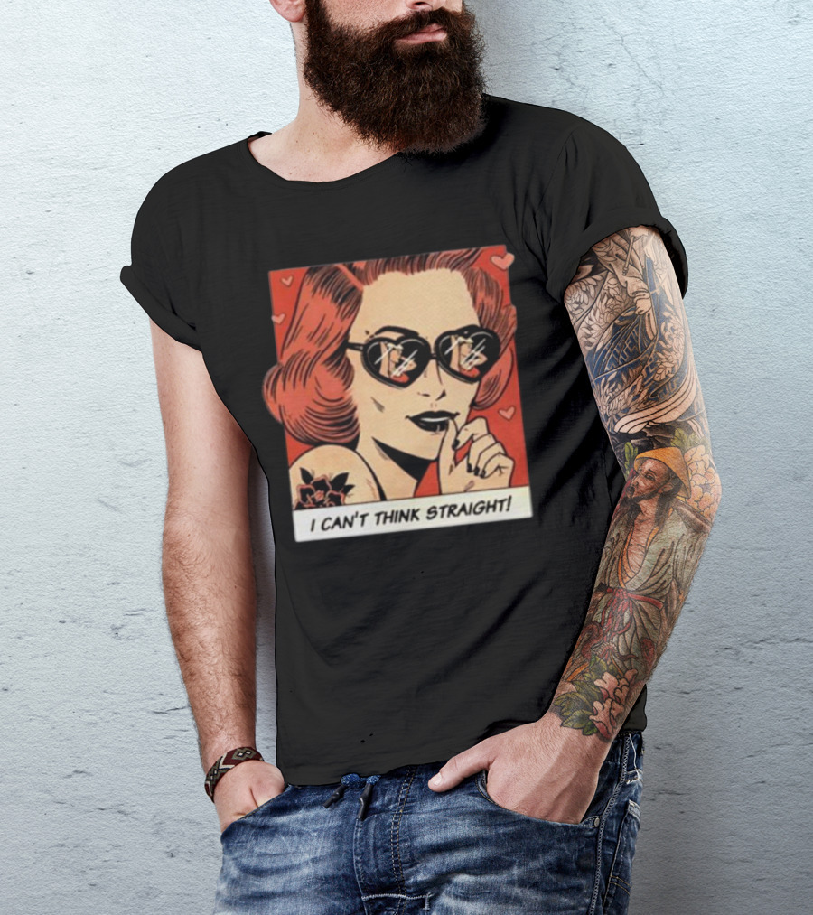 I Can't Think Straight Retro Comic Style Red Hearts Sunglasses Woman T-Shirt