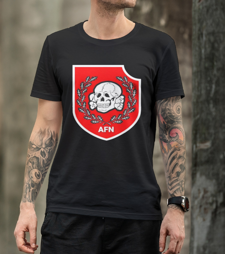 Amuse AFN Aryan Freedom Network Skull Emblem Badge T-Shirt