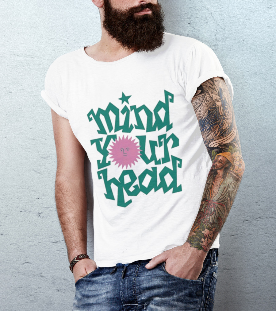 Mind Your Head Funky Text With Pink Smiling Sunburst T-Shirt