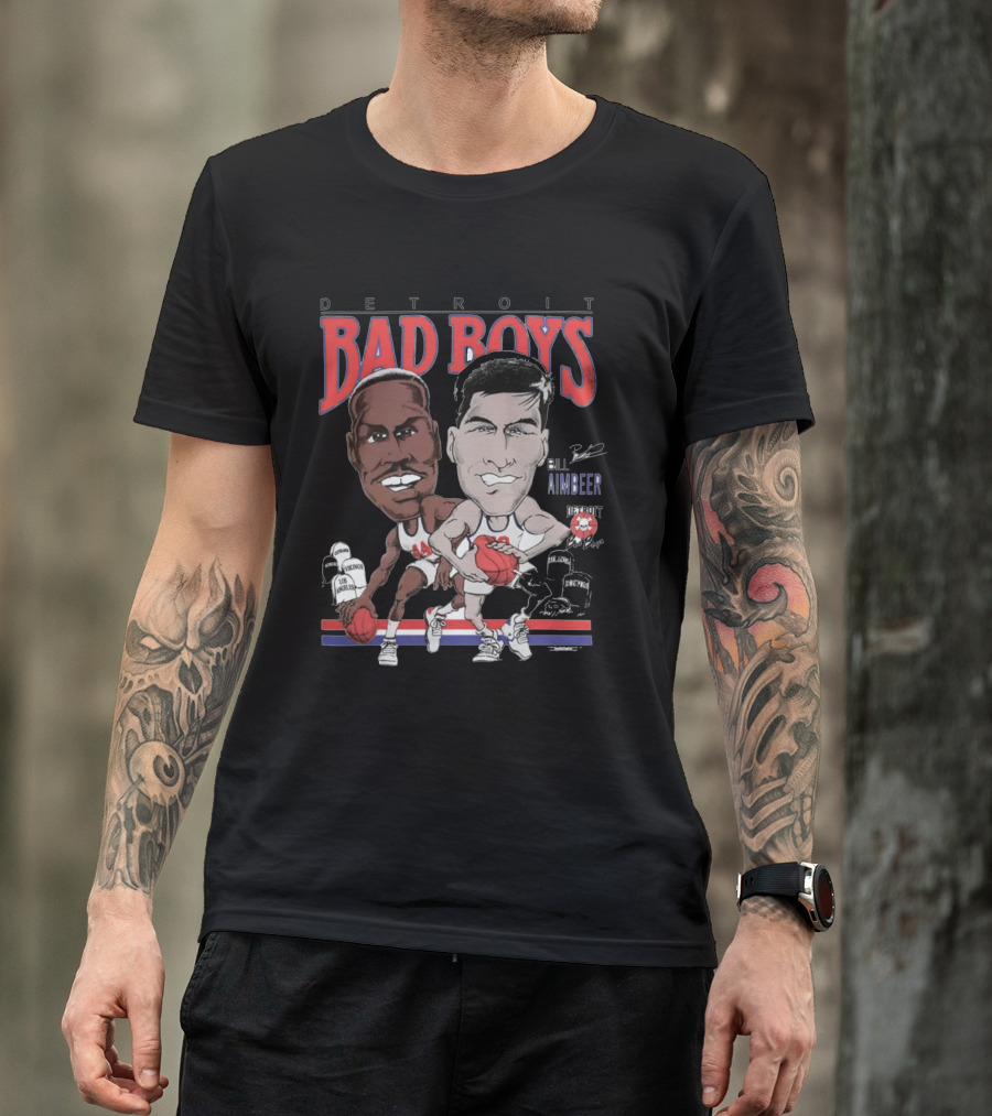 Detroit Bad Boys Rick Mahorn Bill Laimbeer Basketball Caricature T-Shirt