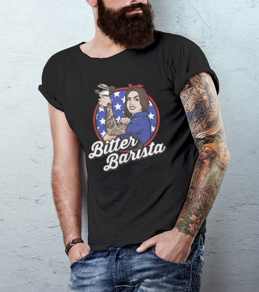 Bitter Barista Tattoed Rosie Holding Coffee T-Shirt