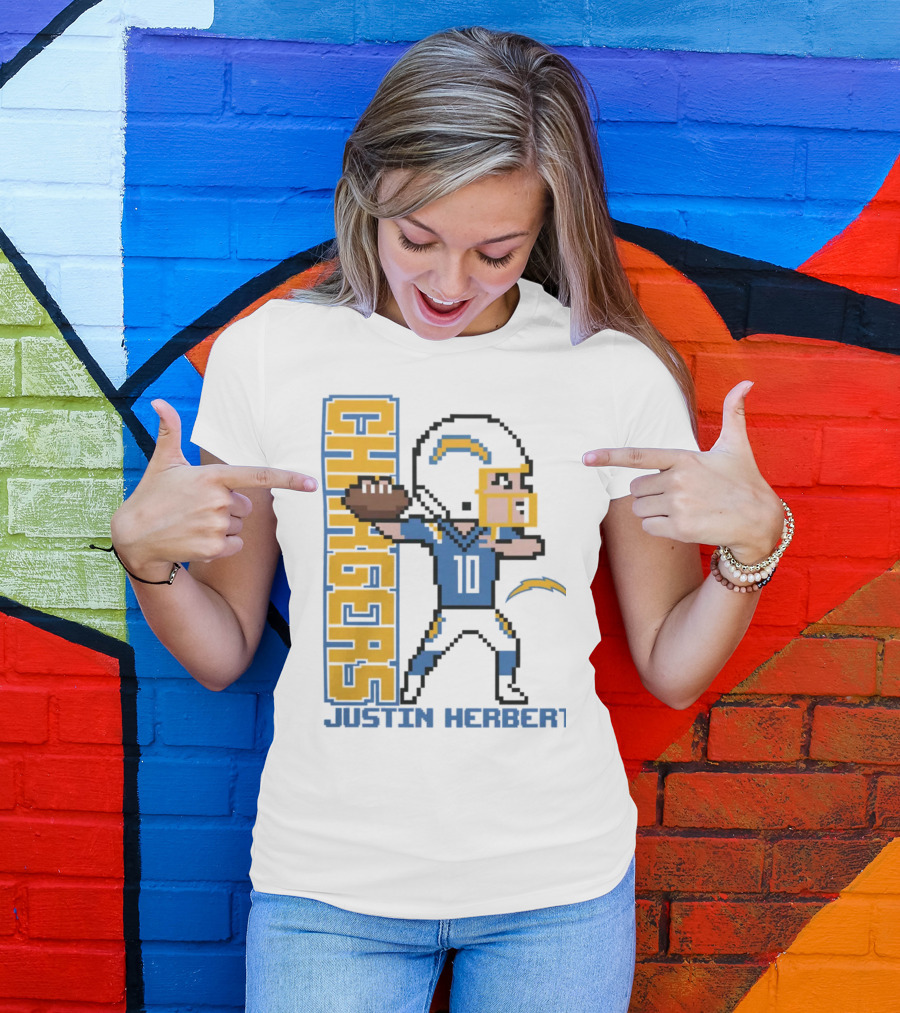 Justin Herbert Los Angeles Chargers Pixel Player 10 T-Shirt