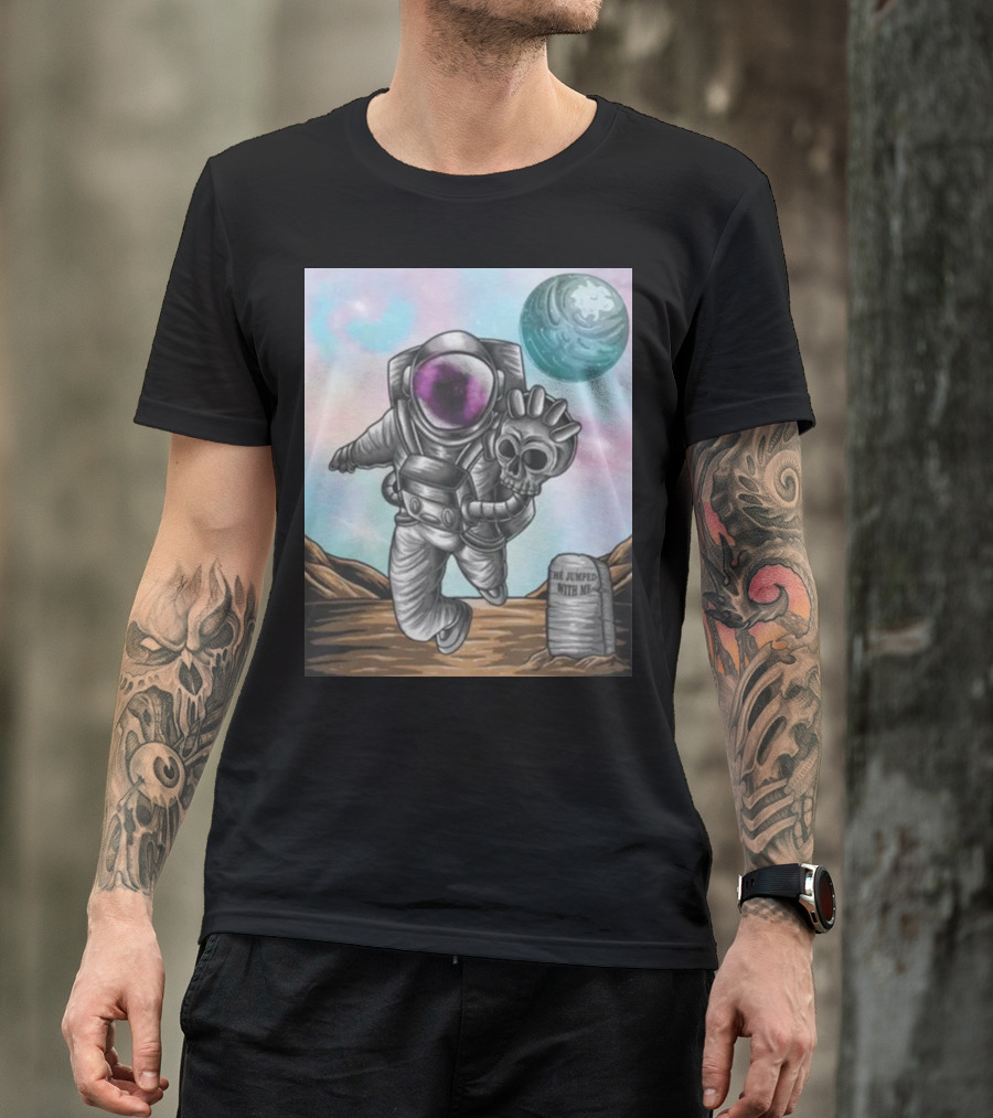 Slim Reaper Essential Youth Astronaut Skull Moon Tombstone He Jumped With Me T-Shirt