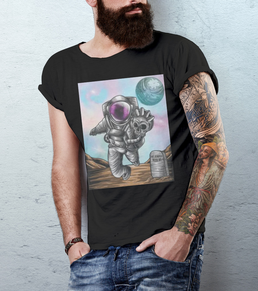 Slim Reaper Essential Youth Astronaut Skull Moon Tombstone He Jumped With Me T-Shirt
