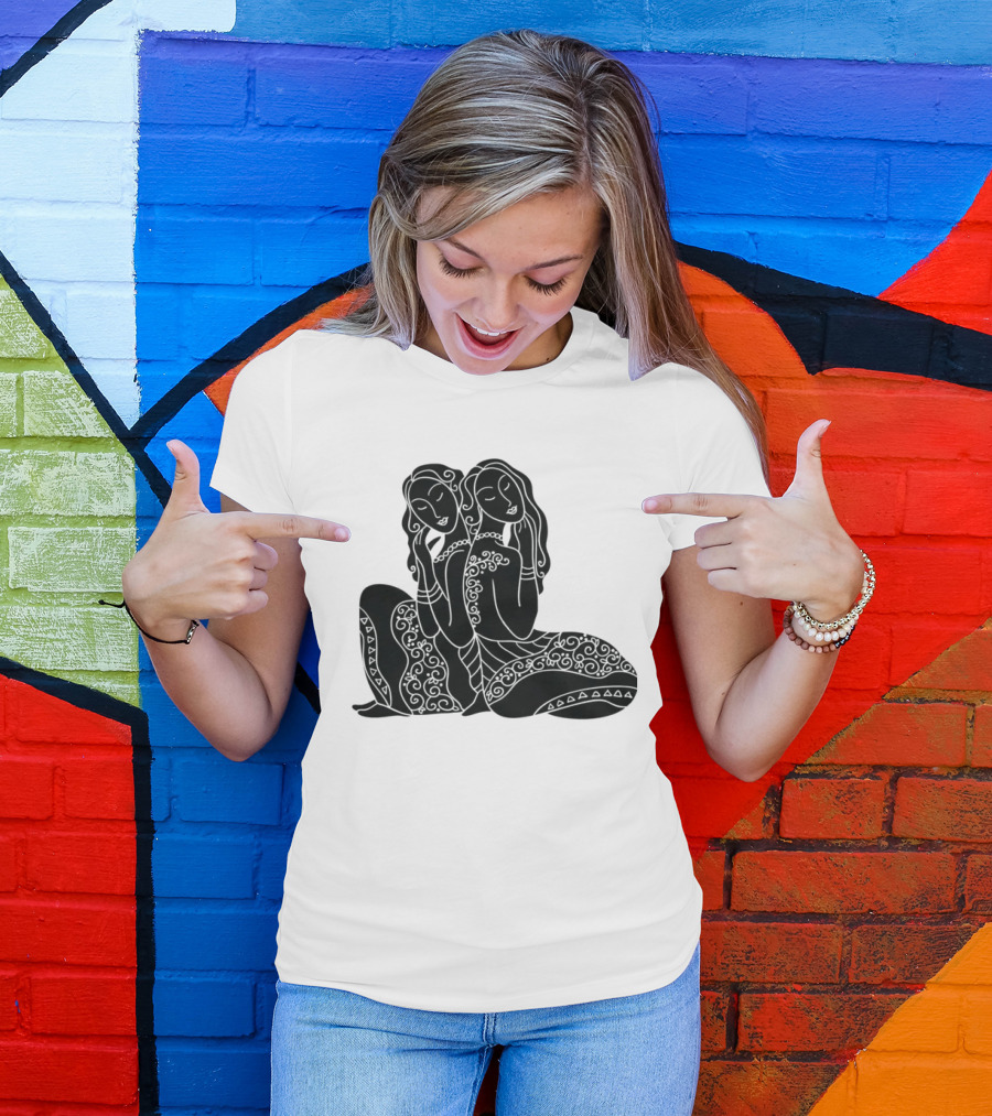 Gemini Zodiac Twins Sitting Embrace T-Shirt