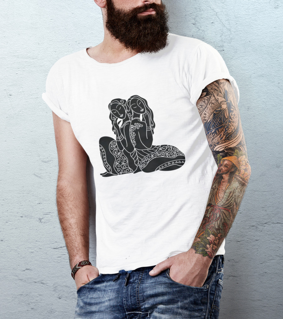 Gemini Zodiac Twins Sitting Embrace T-Shirt