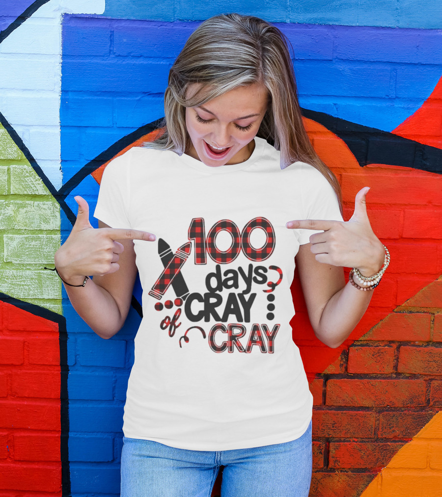 100 Days Cray Of Cray Red Plaid Crayons T-Shirt