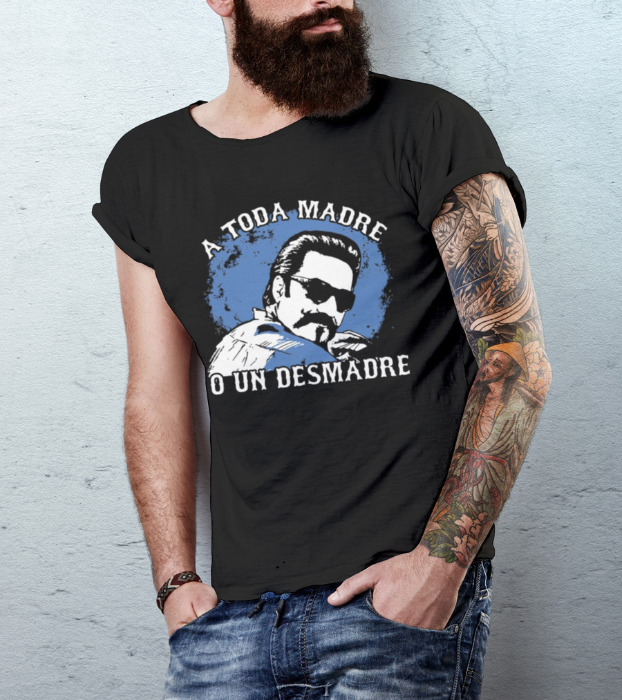 A Toda Madre O Un Desmadre Cool Mustache Sunglasses Dude Blue Circle T-Shirt