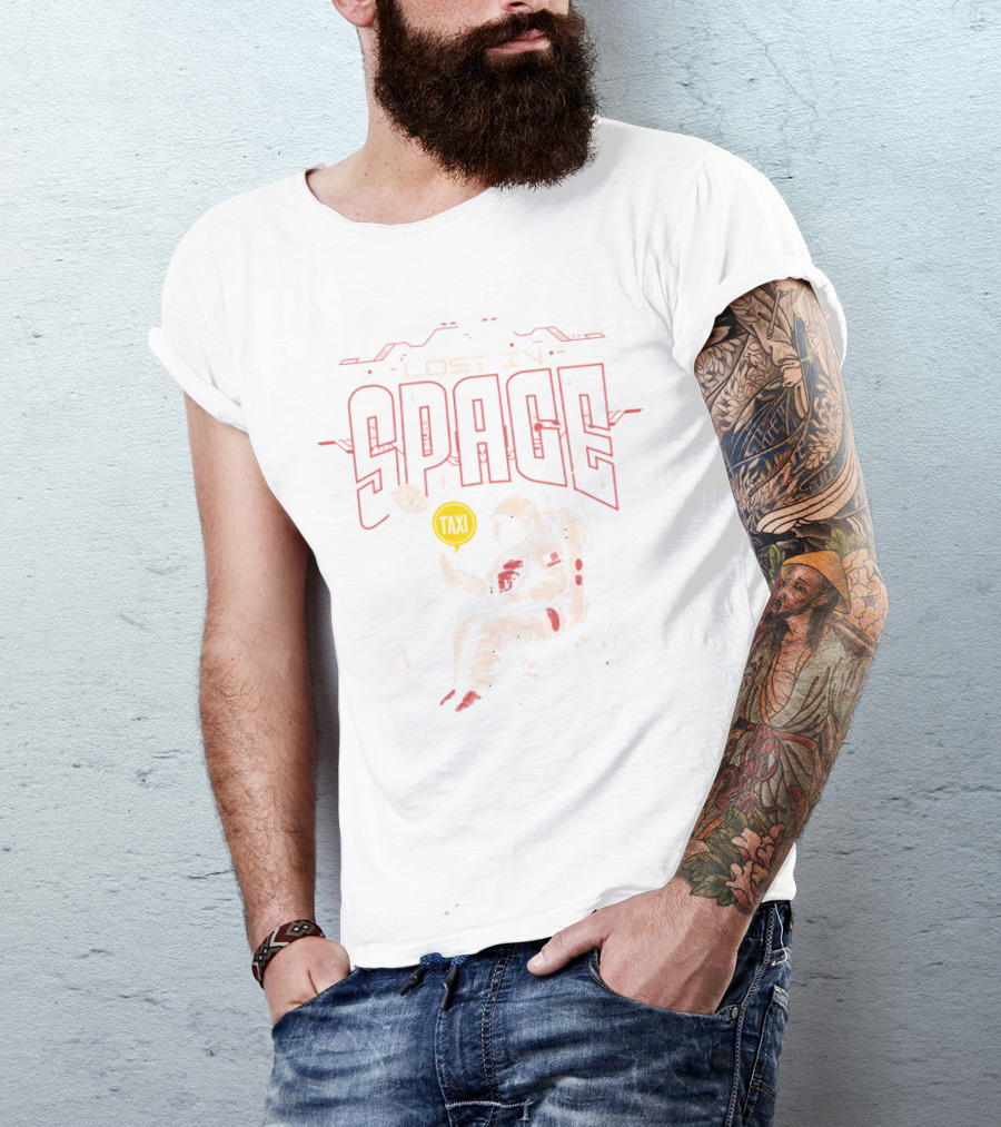Lost In Space Astronaut With Taxi Sign And Moon T-Shirt