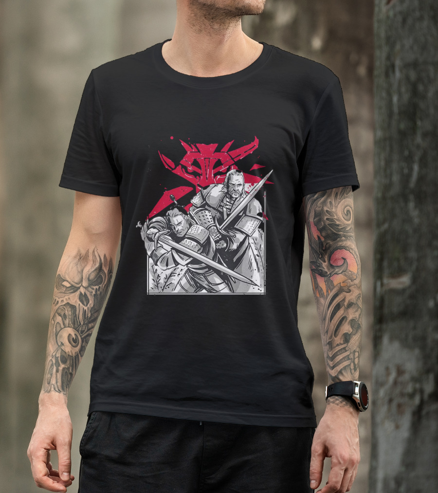 Wild Hunt Sensei Kanji Swordsmen Red T-Shirt