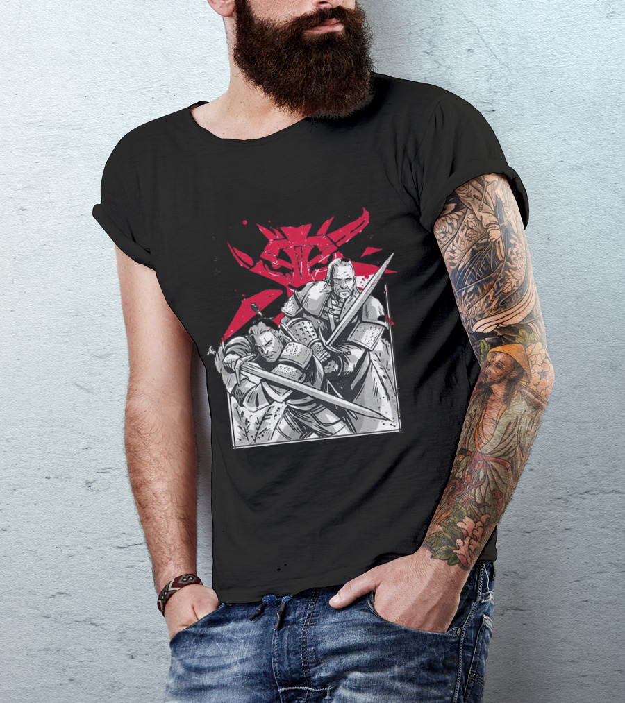 Wild Hunt Sensei Kanji Swordsmen Red T-Shirt