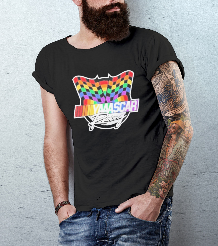 Yaascar Racing Rainbow Checkered Flag T-Shirt