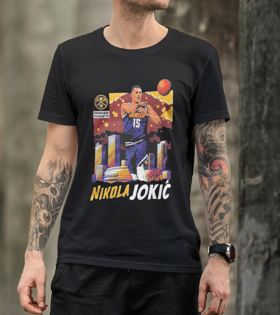 Nikola Jokic Denver Nuggets Nba Player Basketball Skyline T-Shirt