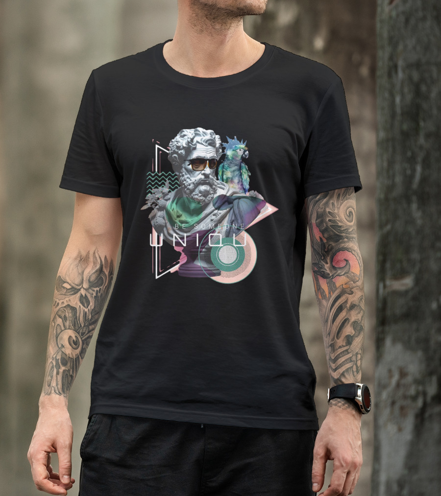 Be Someone Unique Statue With Sunglasses And Colorful Parrot T-Shirt